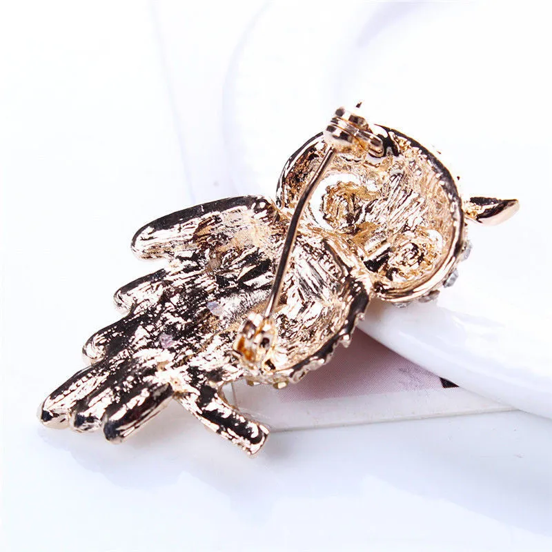 For Weddings S  Brooches Gold Plated Owl Style Shiny Crystal Inlay Lady Jewelry Rhinestone Brooches SM6