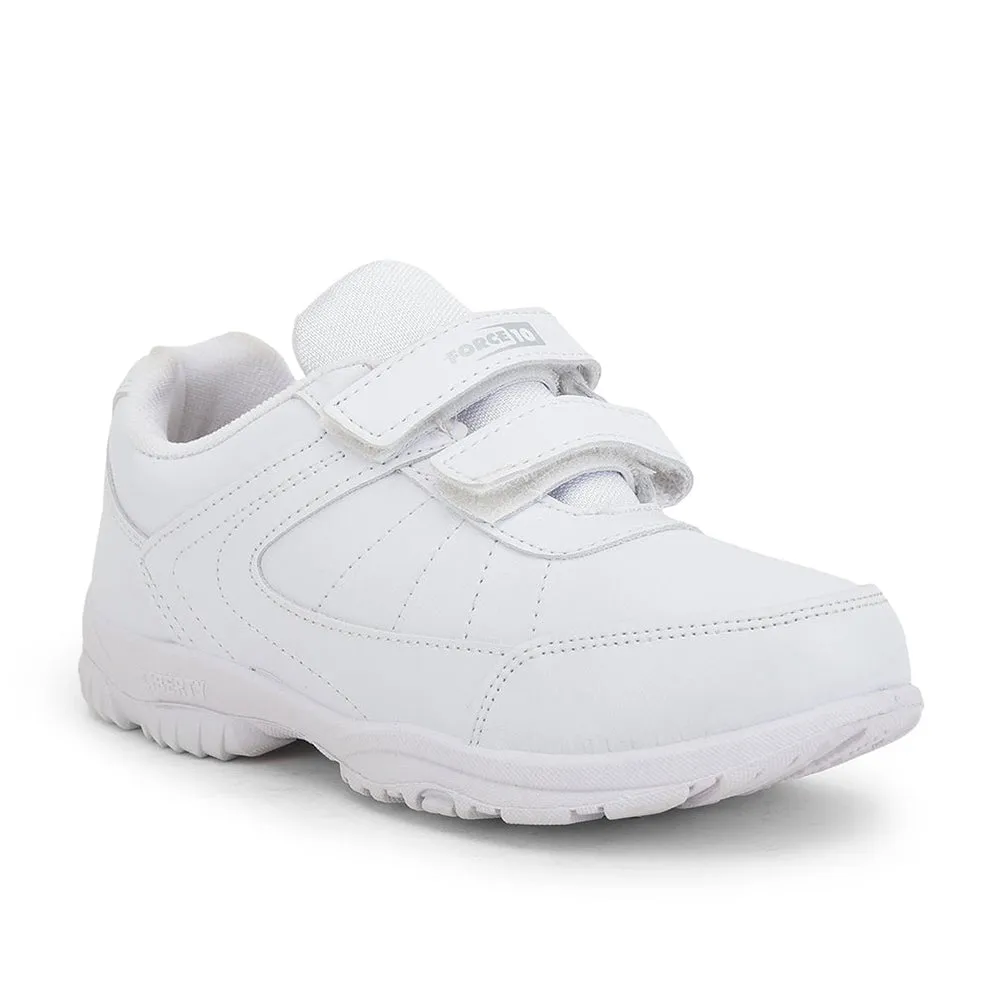 Force 10 White Velcro Uniform School Shoes For Kids SCHZONE-DV By Liberty