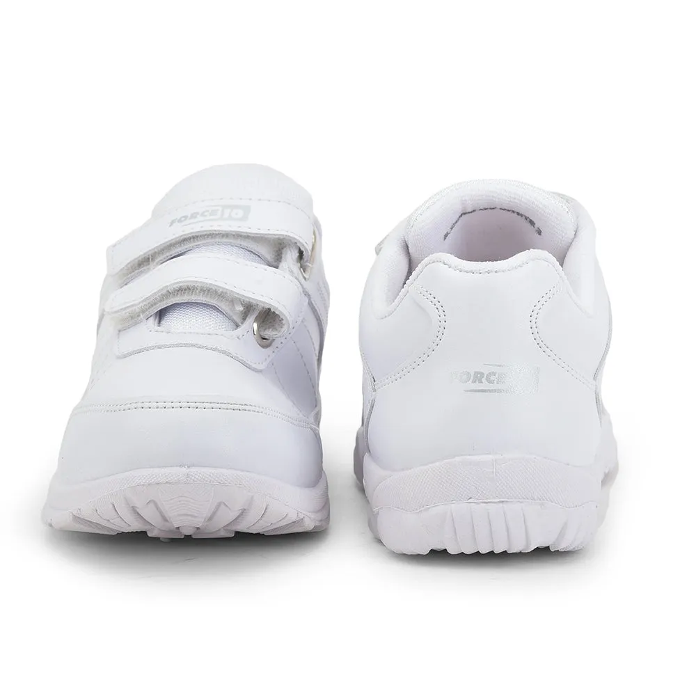 Force 10 White Velcro Uniform School Shoes For Kids SCHZONE-DV By Liberty