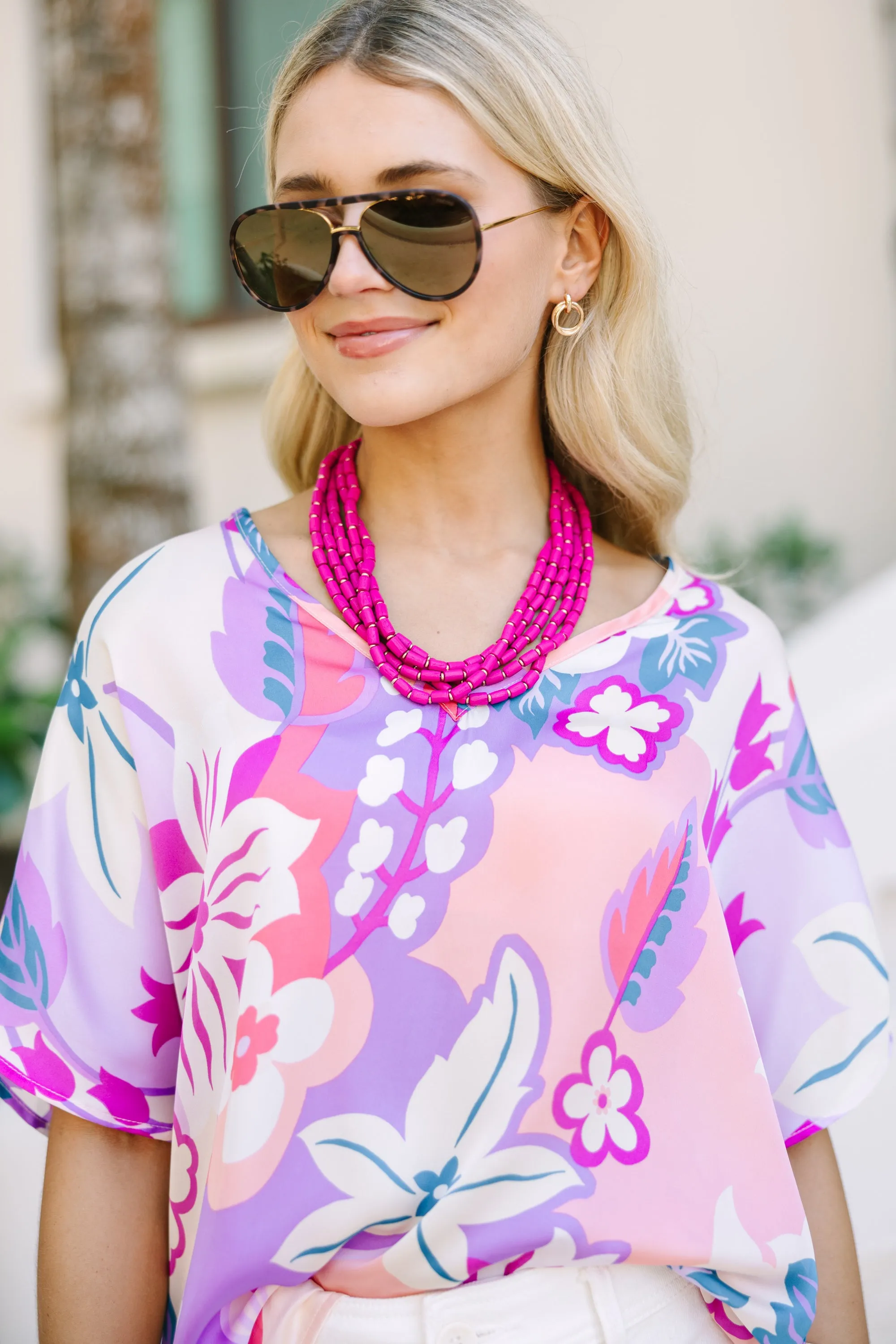 Fuchsia Pink Beaded Layered Necklace, Take It All