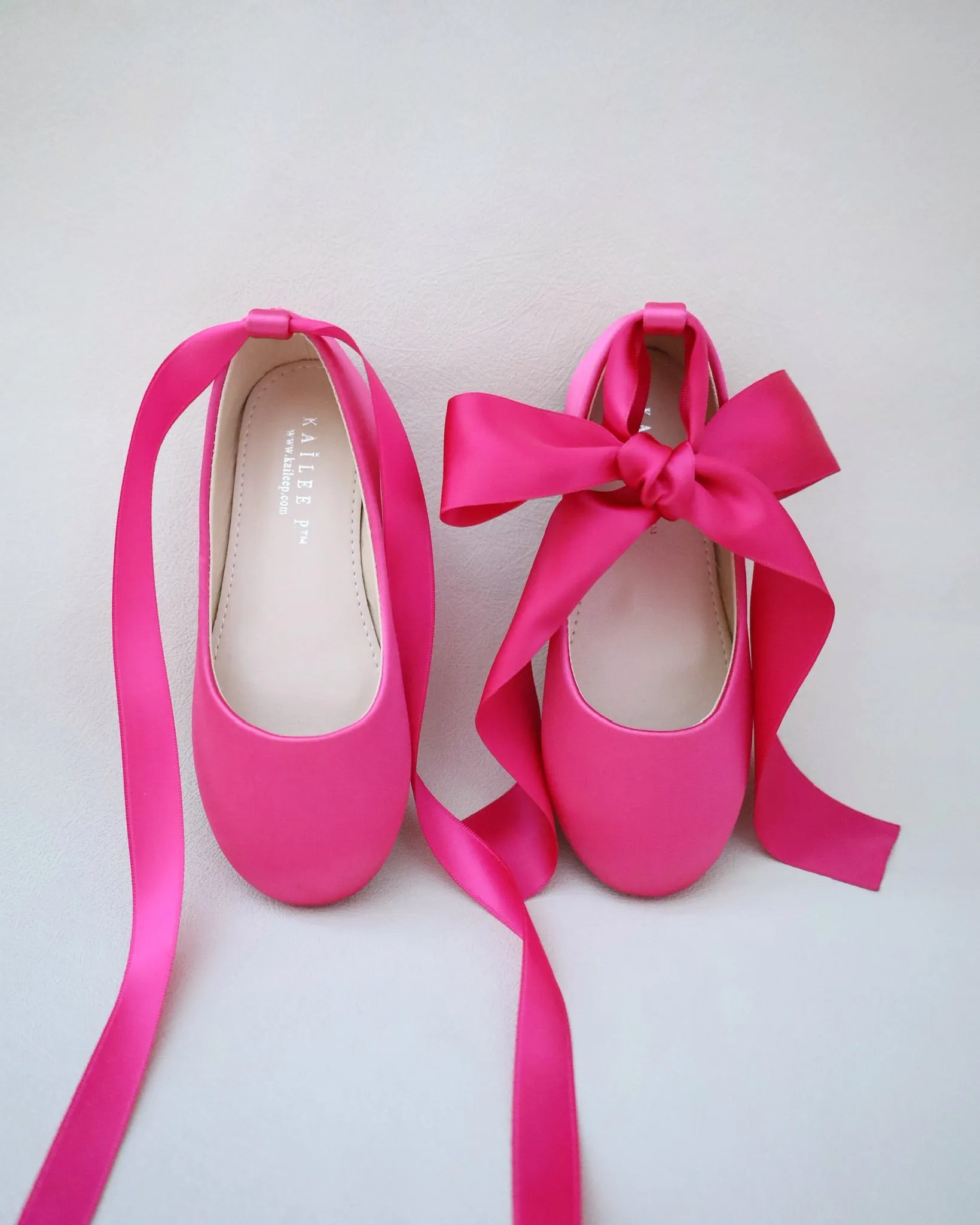 Fuchsia Satin Flats with Ankle Tie - Fuchsia Satin Ankle Tie Flats