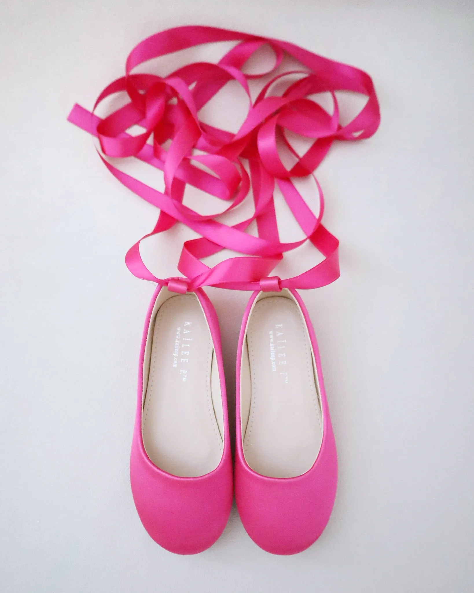 Fuchsia Satin Flats with Ankle Tie - Fuchsia Satin Ankle Tie Flats