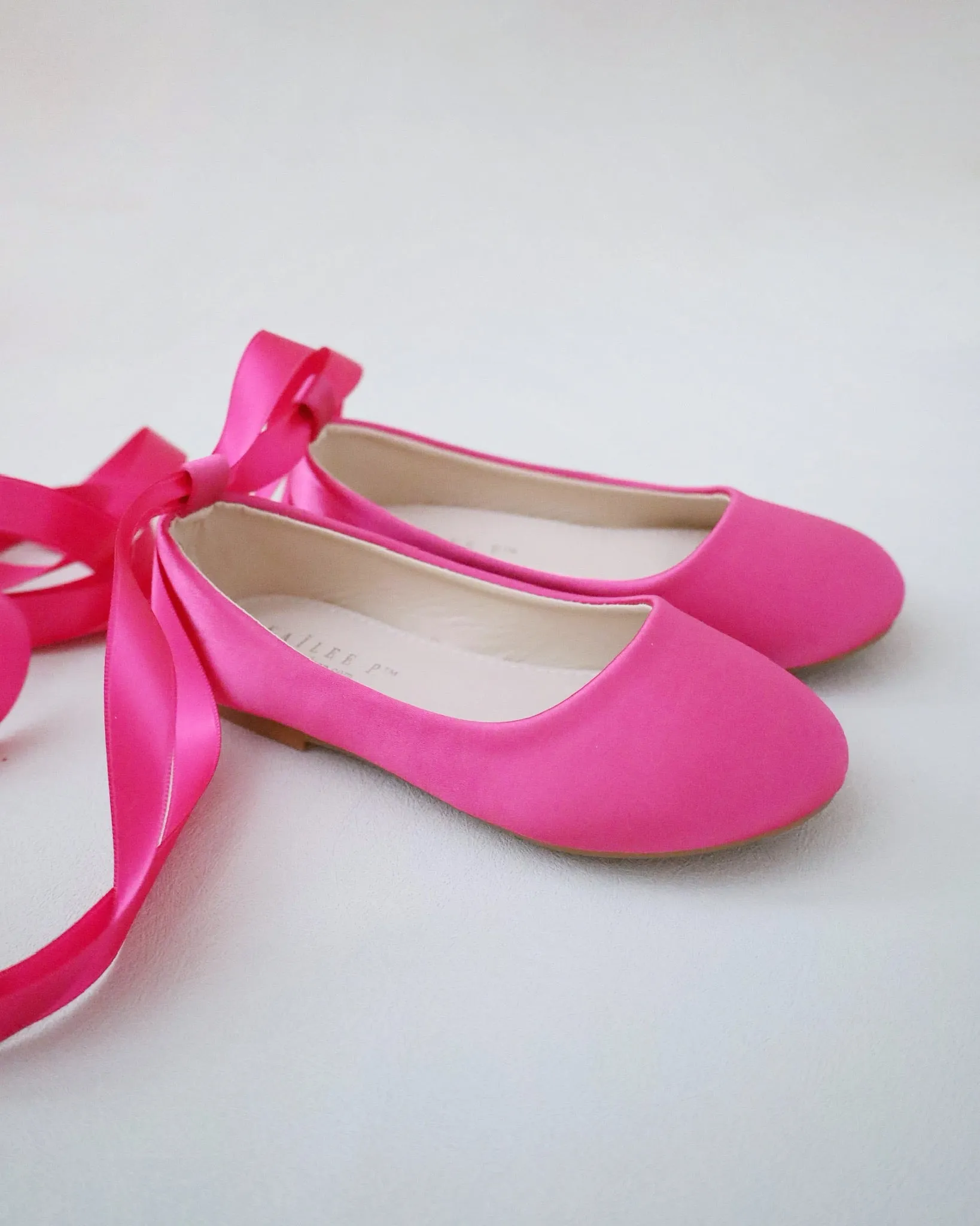 Fuchsia Satin Flats with Ankle Tie - Fuchsia Satin Ankle Tie Flats