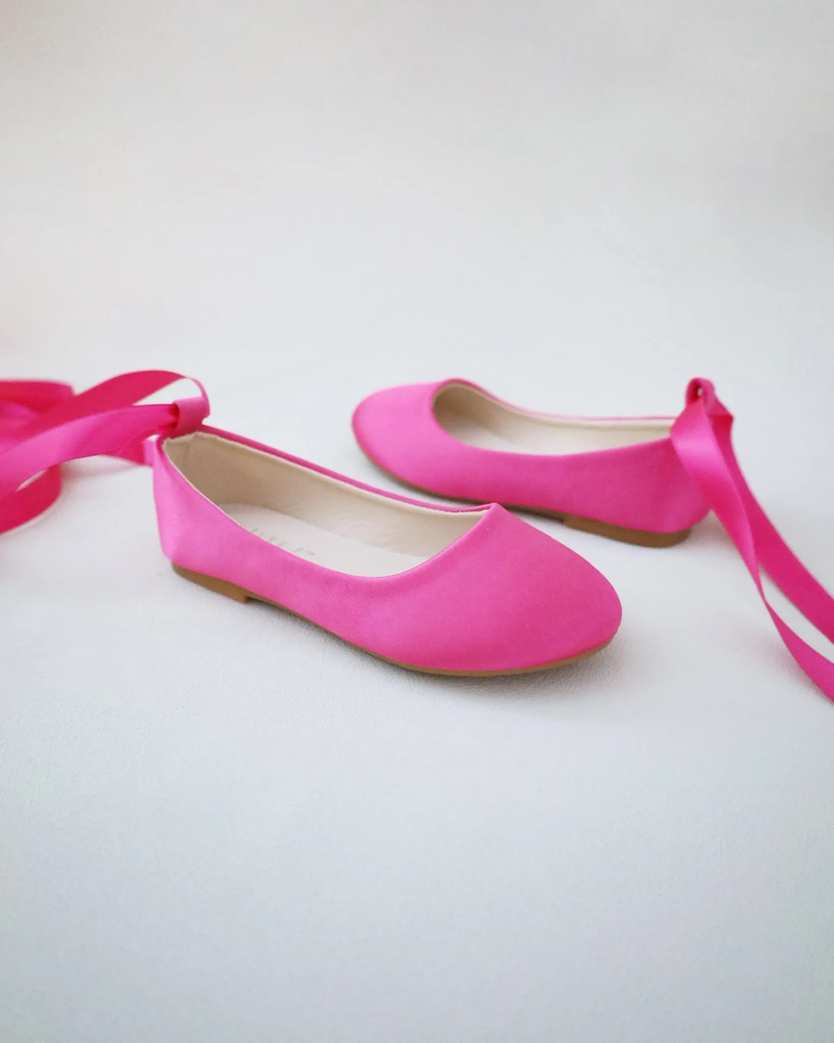 Fuchsia Satin Flats with Ankle Tie - Fuchsia Satin Ankle Tie Flats