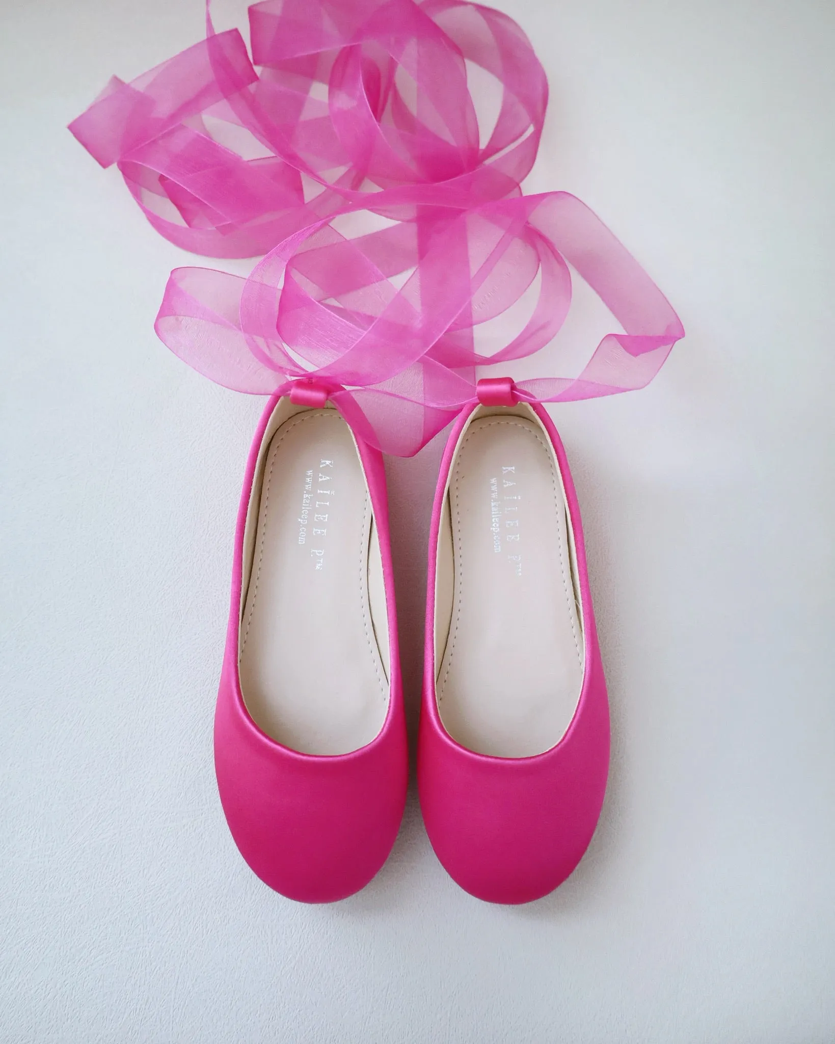 Fuchsia Satin Flats with Ankle Tie - Fuchsia Satin Ankle Tie Flats