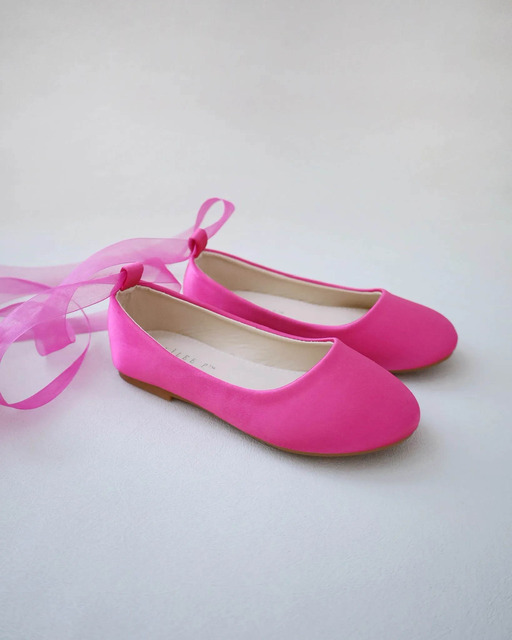 Fuchsia Satin Flats with Ankle Tie - Fuchsia Satin Ankle Tie Flats