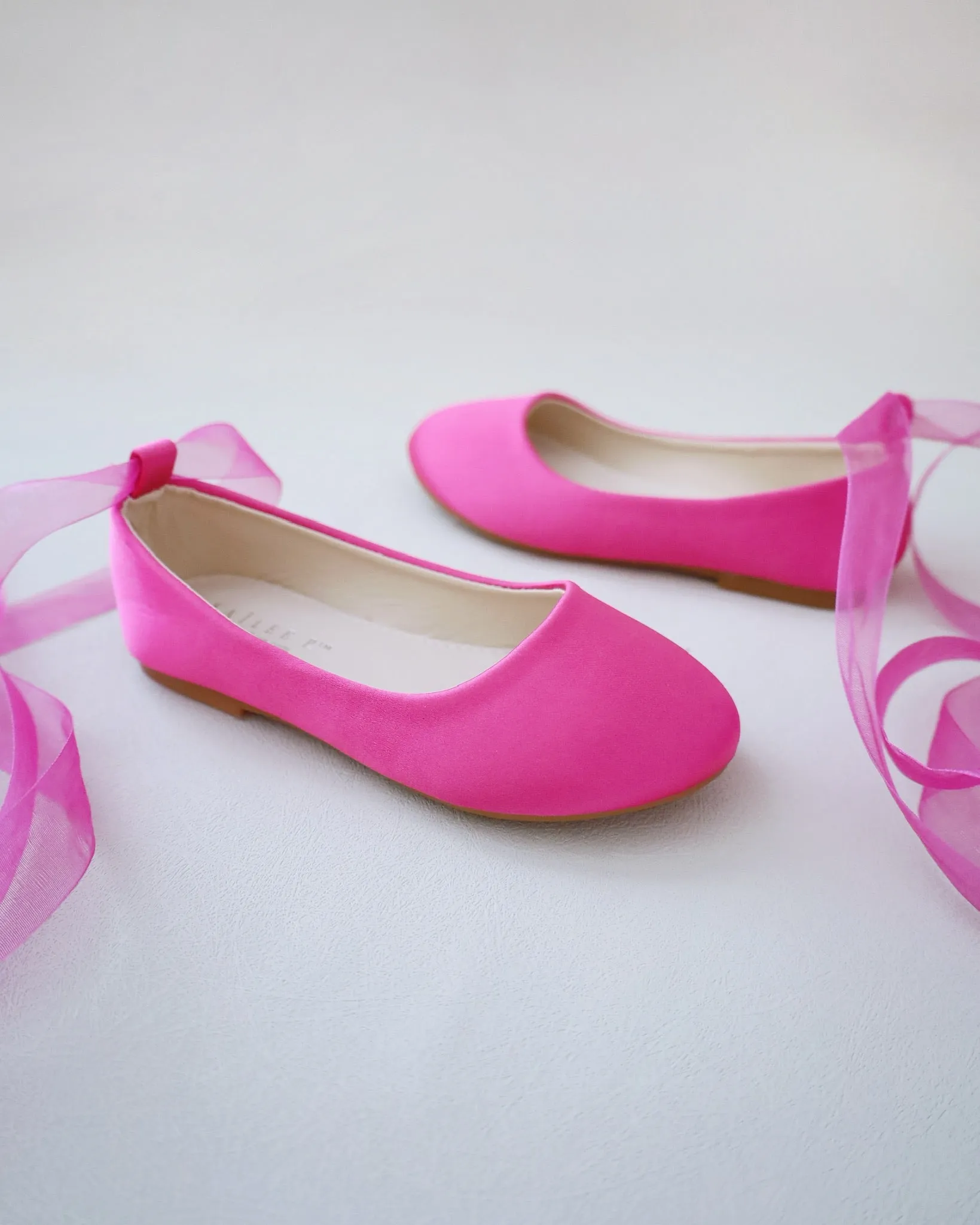 Fuchsia Satin Flats with Ankle Tie - Fuchsia Satin Ankle Tie Flats