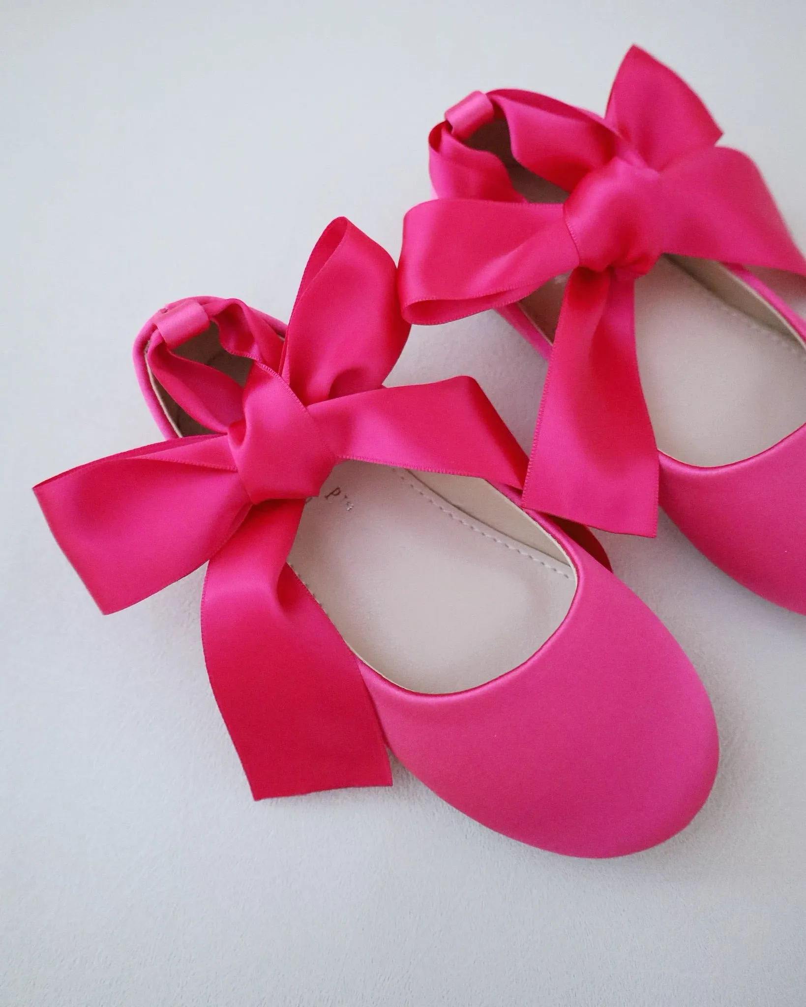 Fuchsia Satin Flats with Ankle Tie - Fuchsia Satin Ankle Tie Flats