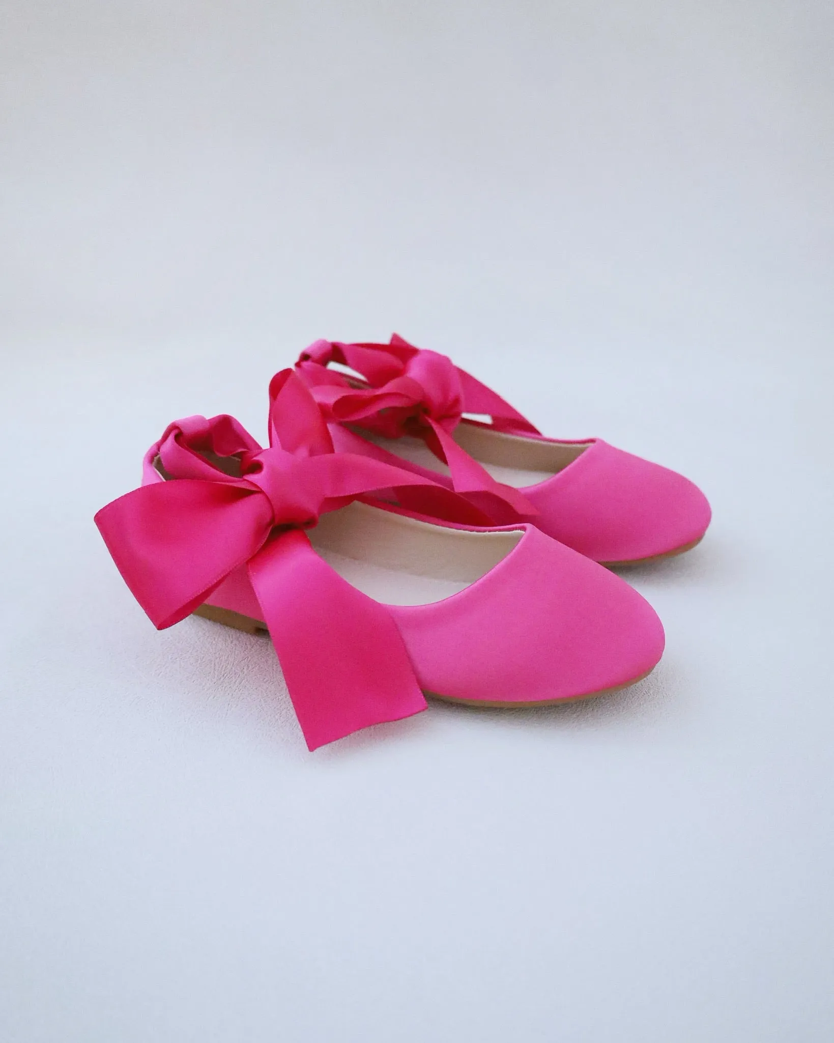 Fuchsia Satin Flats with Ankle Tie - Fuchsia Satin Ankle Tie Flats