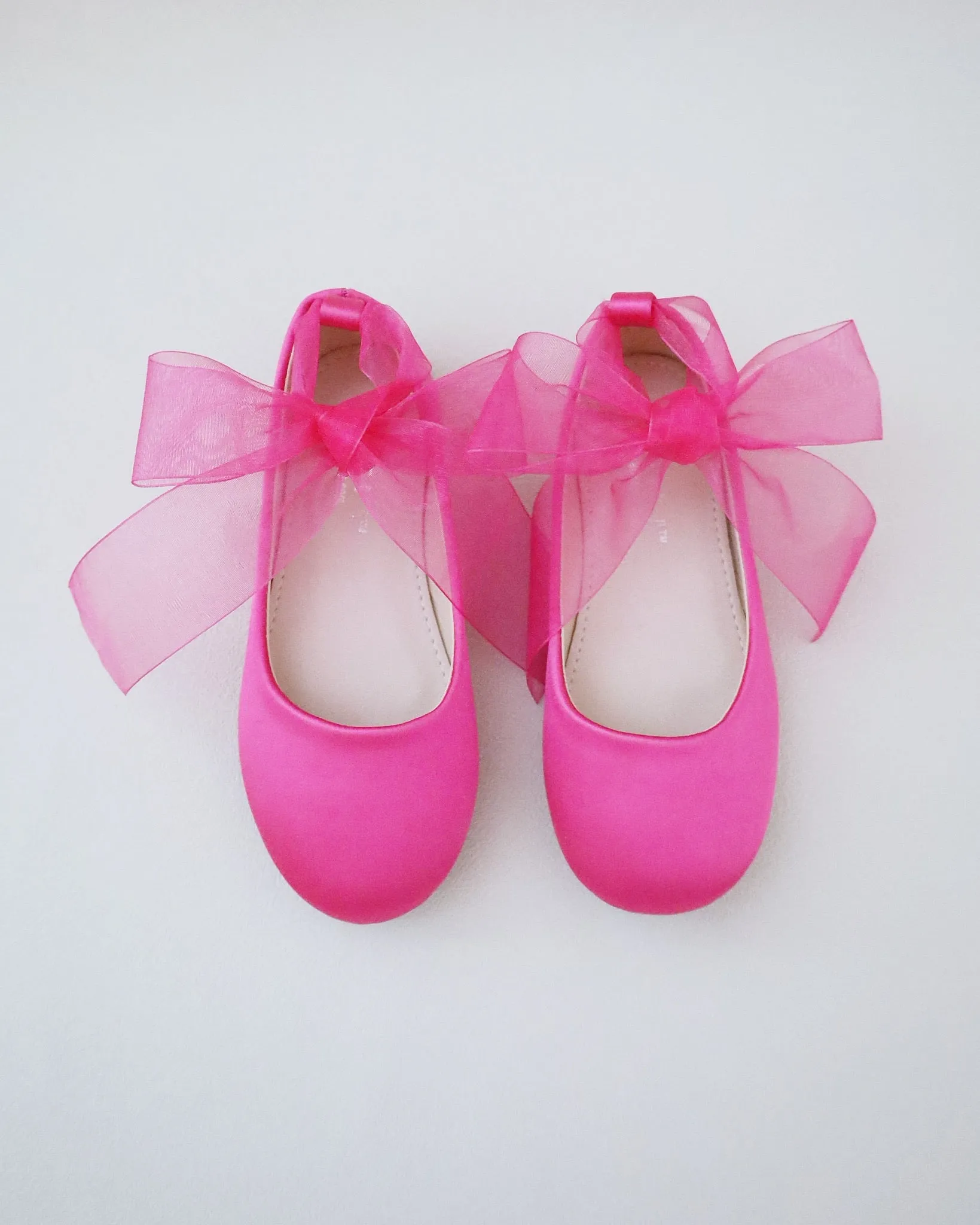 Fuchsia Satin Flats with Ankle Tie - Fuchsia Satin Ankle Tie Flats