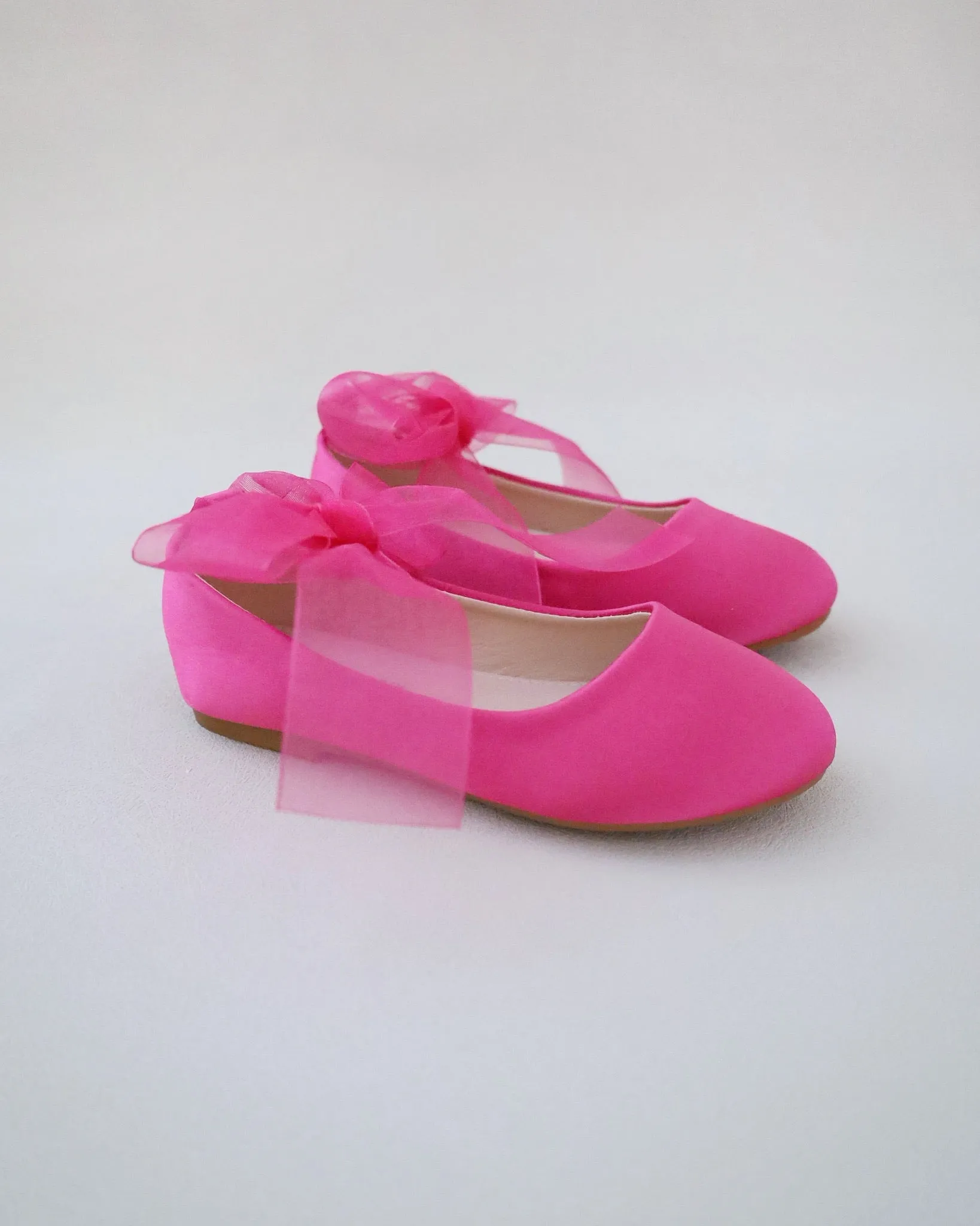 Fuchsia Satin Flats with Ankle Tie - Fuchsia Satin Ankle Tie Flats