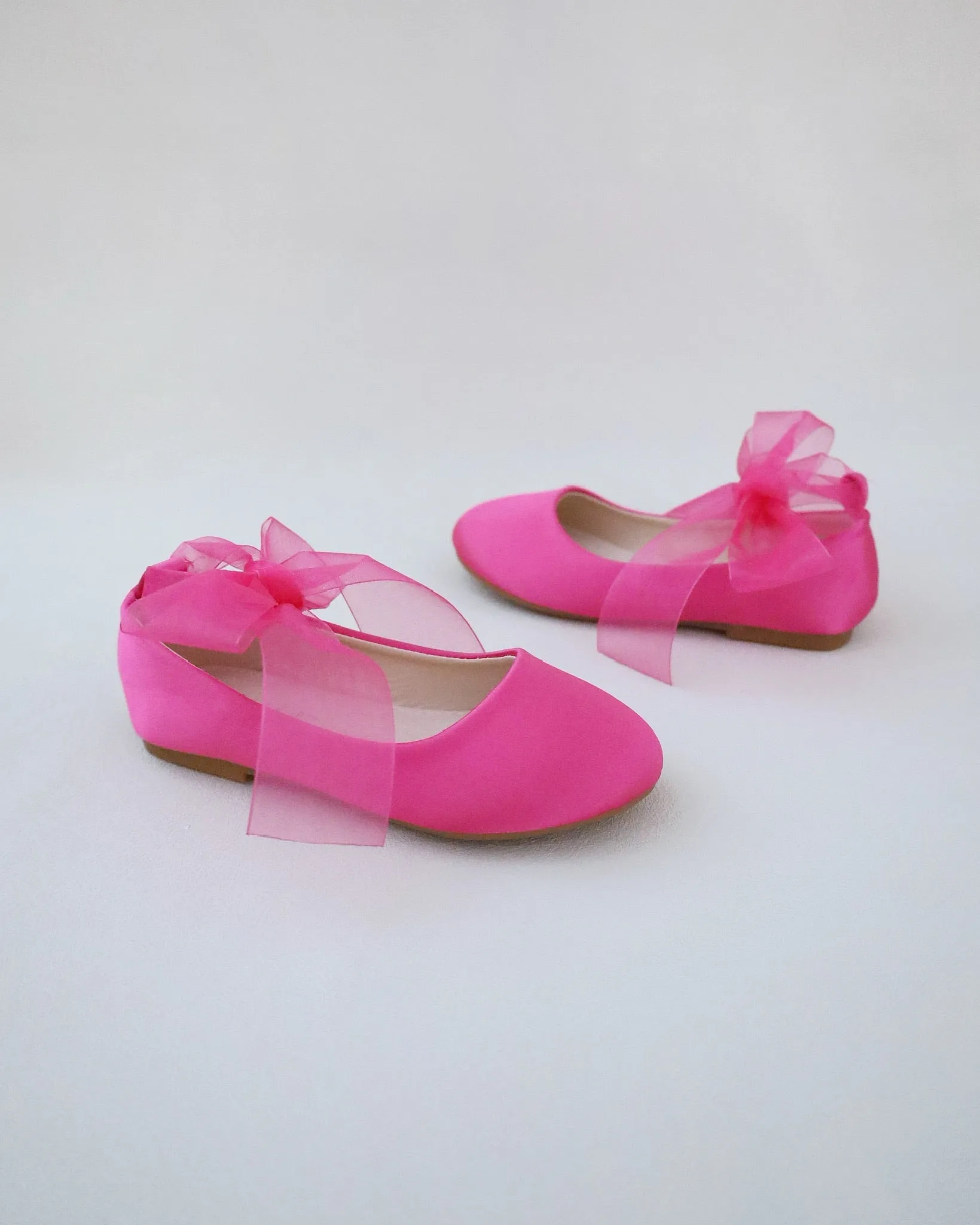 Fuchsia Satin Flats with Ankle Tie - Fuchsia Satin Ankle Tie Flats