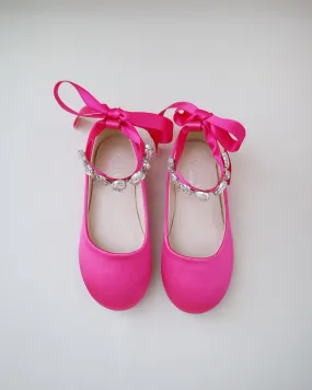 Fuchsia Satin Flats with Rhinestone Clusters