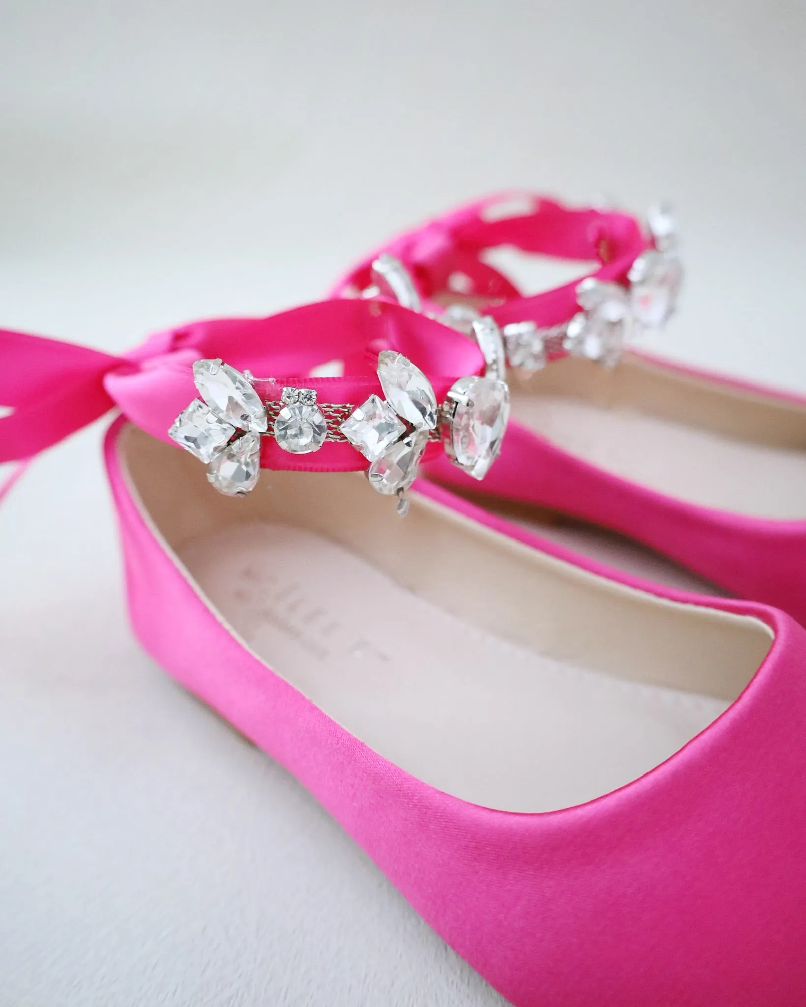 Fuchsia Satin Flats with Rhinestone Clusters