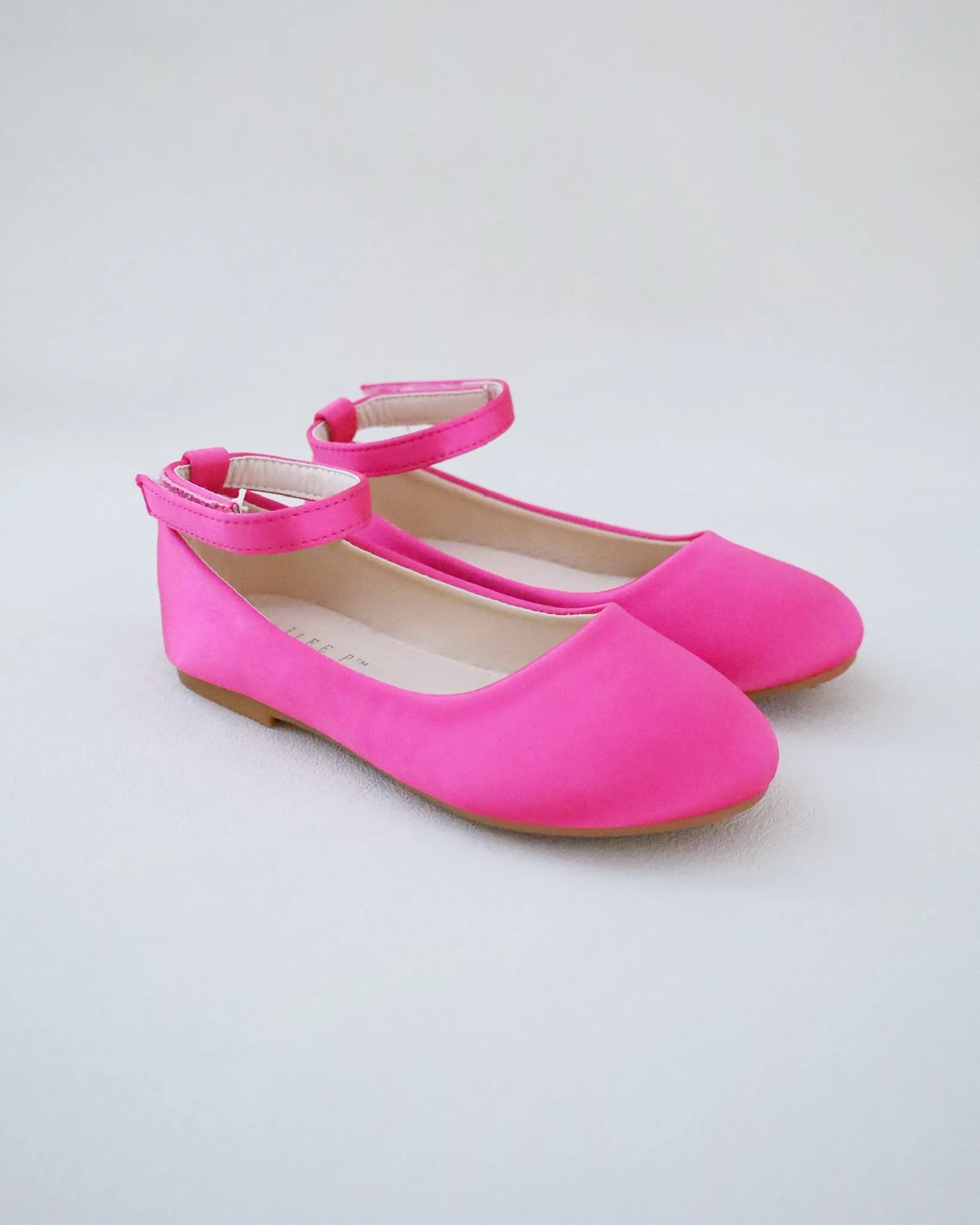 Fuchsia Satin Flats with Velcro Ankle Strap