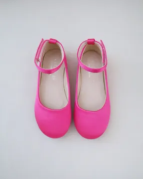 Fuchsia Satin Flats with Velcro Ankle Strap