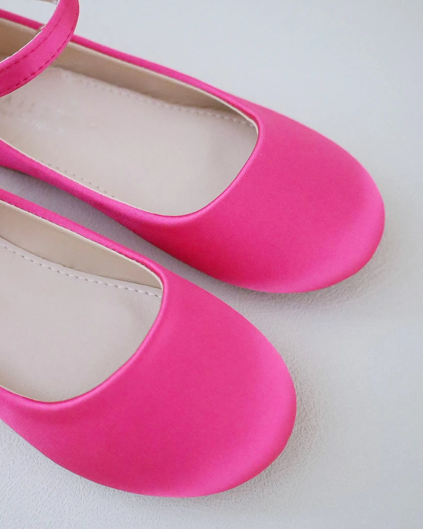 Fuchsia Satin Flats with Velcro Ankle Strap