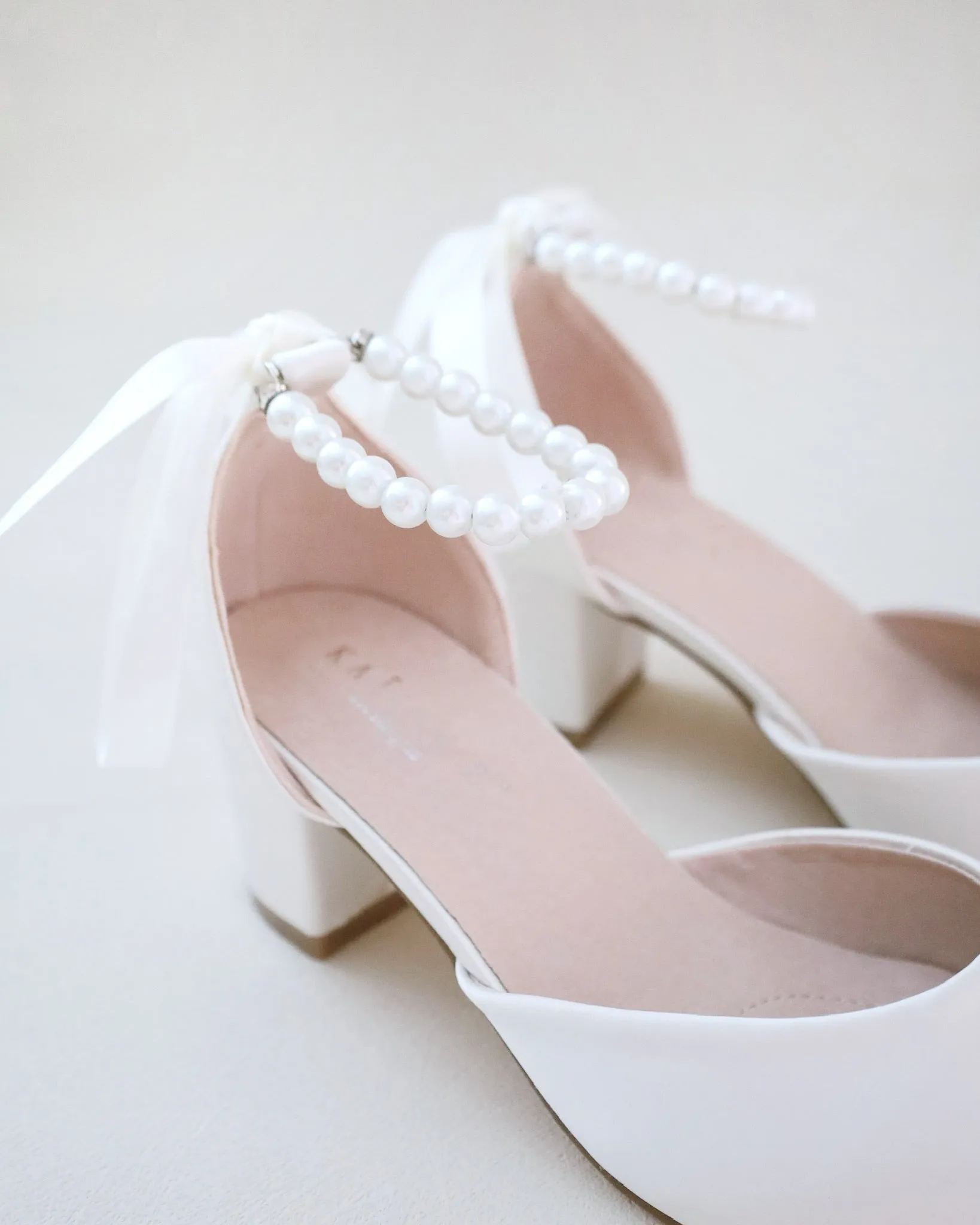 Girls Pearl Ankle Strap Satin Block Heel