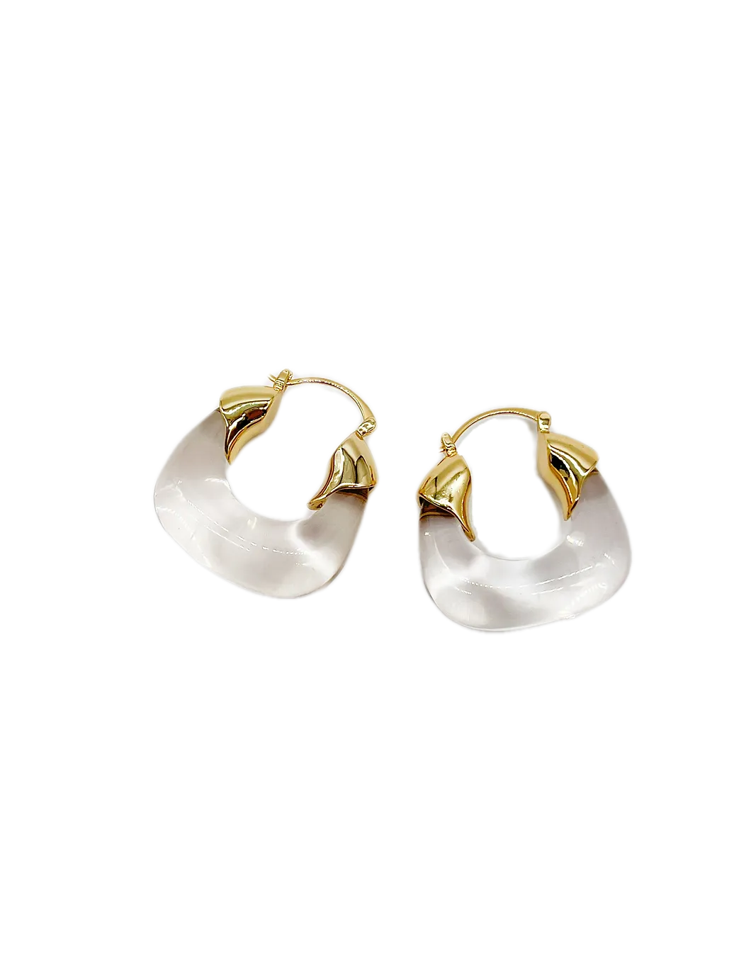 Gold Hoop Earrings - Chunky Crystal Clear