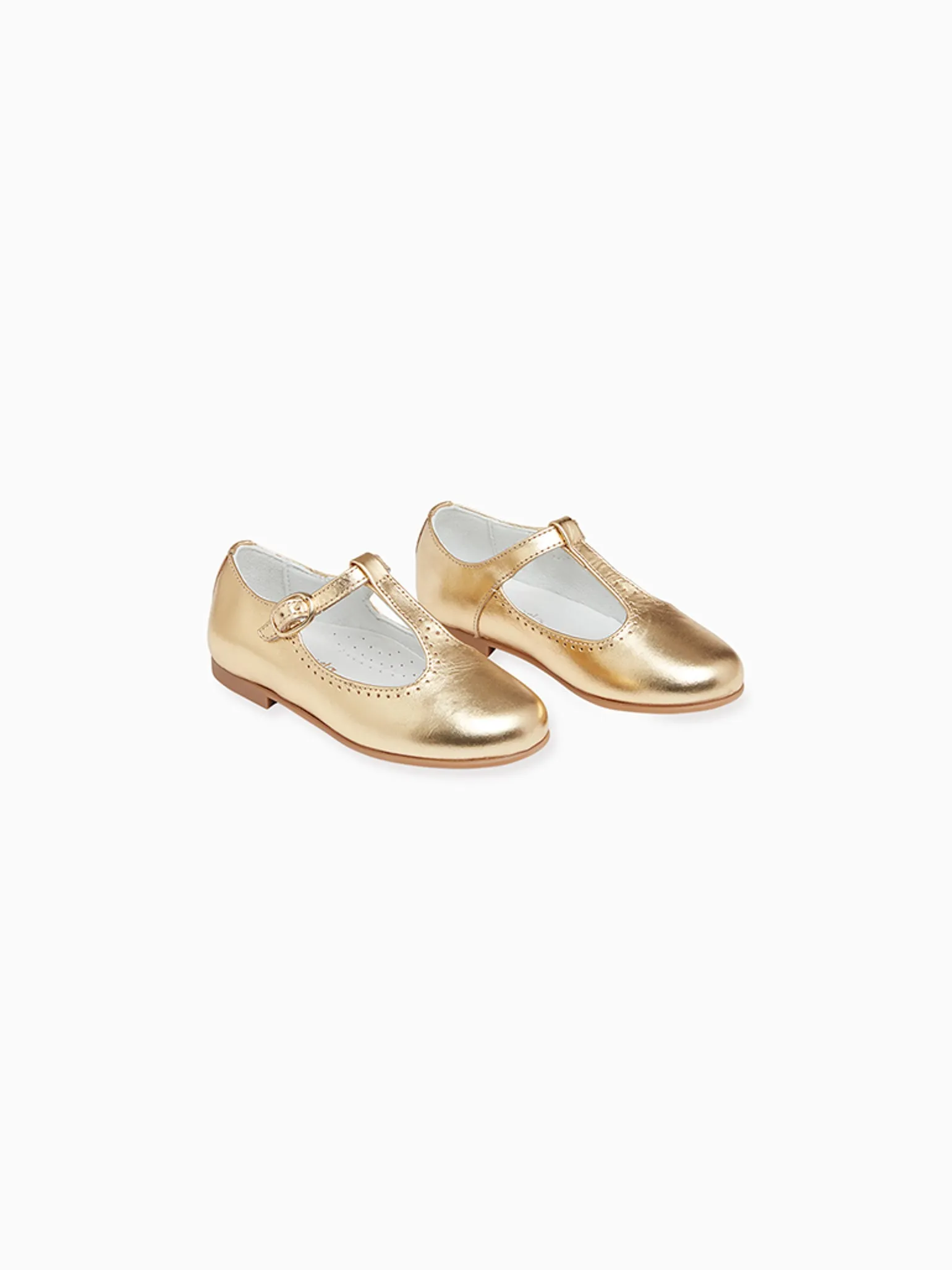 Gold Leather Girl T-Bar Shoes