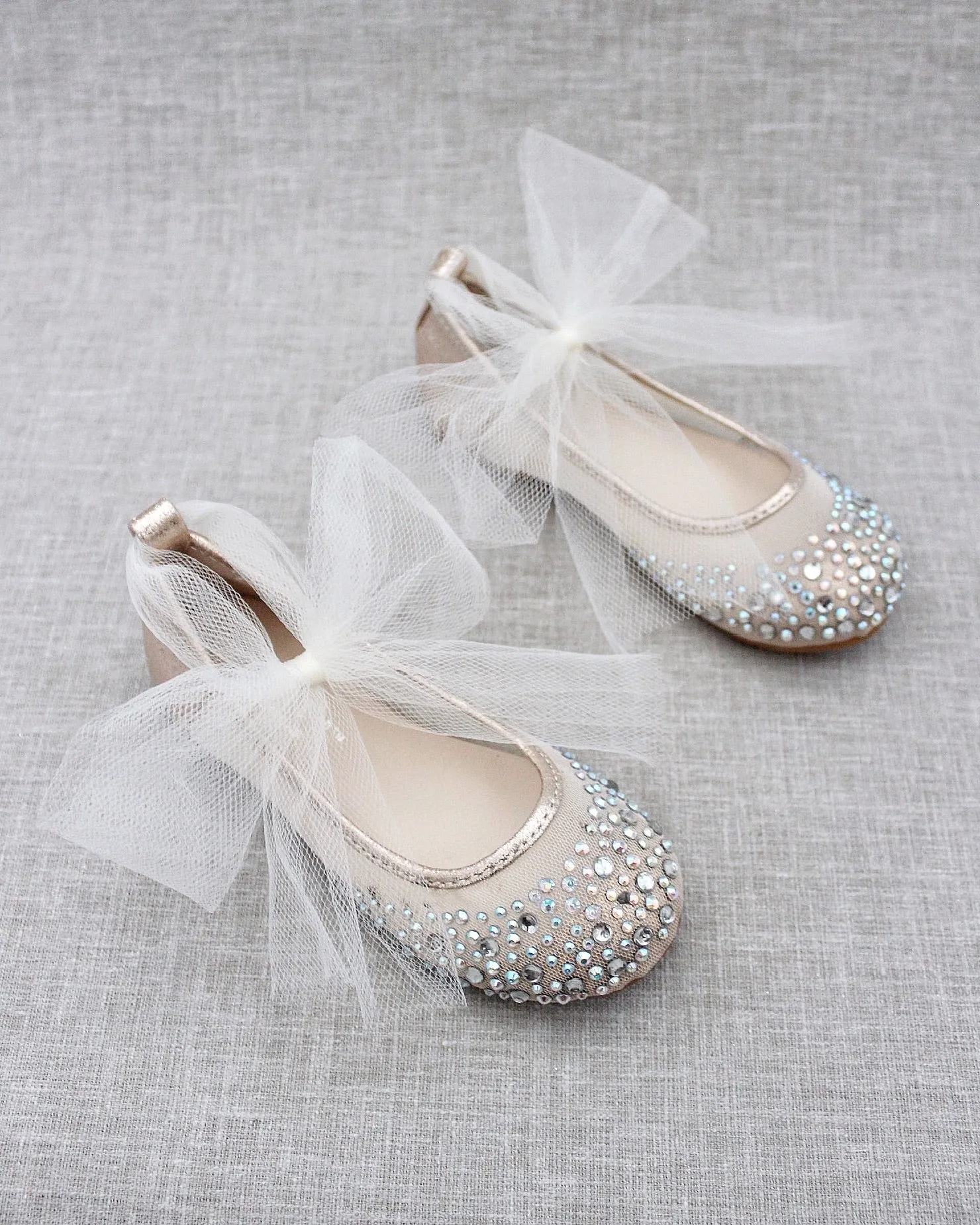 Gold Mesh Ballet Flats with Tulle Ankle Strap - Shop now.