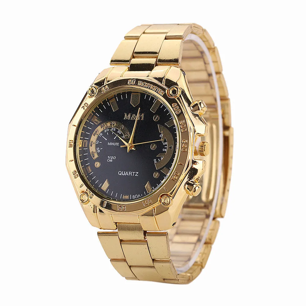 Golden Watch Women Men Luxury Watches Stainless Steel Band Analog Quartz Clock Sport Wrist Watch