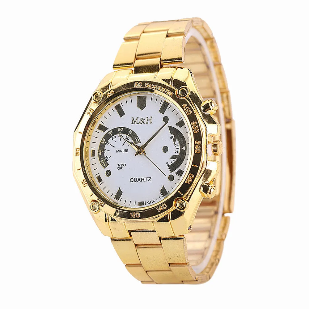 Golden Watch Women Men Luxury Watches Stainless Steel Band Analog Quartz Clock Sport Wrist Watch