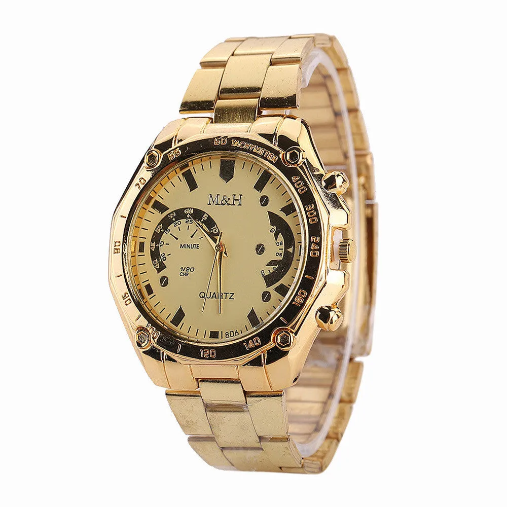 Golden Watch Women Men Luxury Watches Stainless Steel Band Analog Quartz Clock Sport Wrist Watch