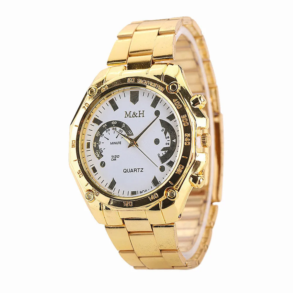 Golden Watch Women Men Luxury Watches Stainless Steel Band Analog Quartz Clock Sport Wrist Watch