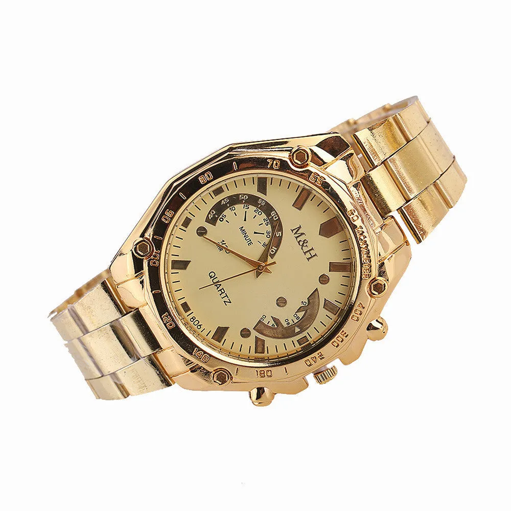 Golden Watch Women Men Luxury Watches Stainless Steel Band Analog Quartz Clock Sport Wrist Watch