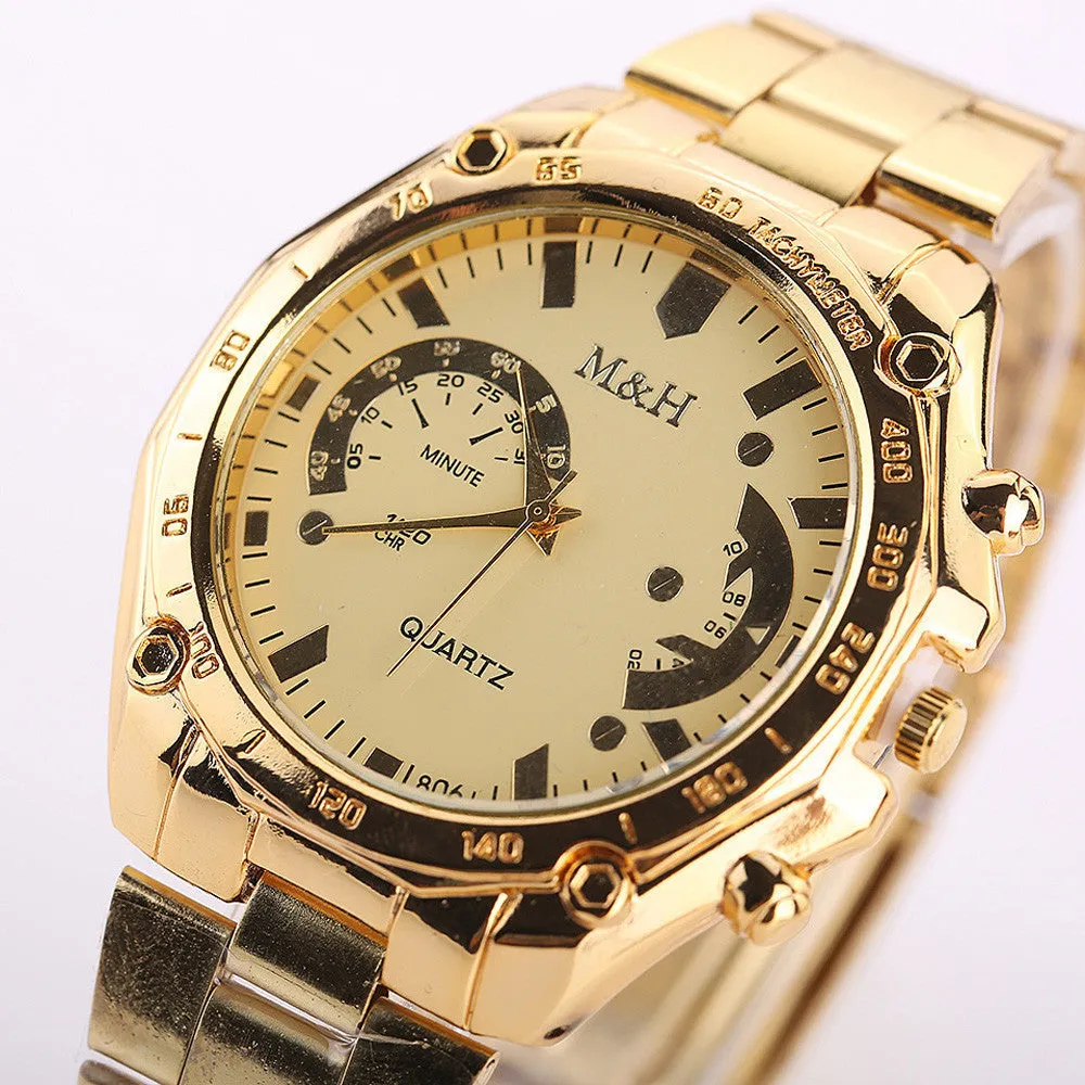 Golden Watch Women Men Luxury Watches Stainless Steel Band Analog Quartz Clock Sport Wrist Watch