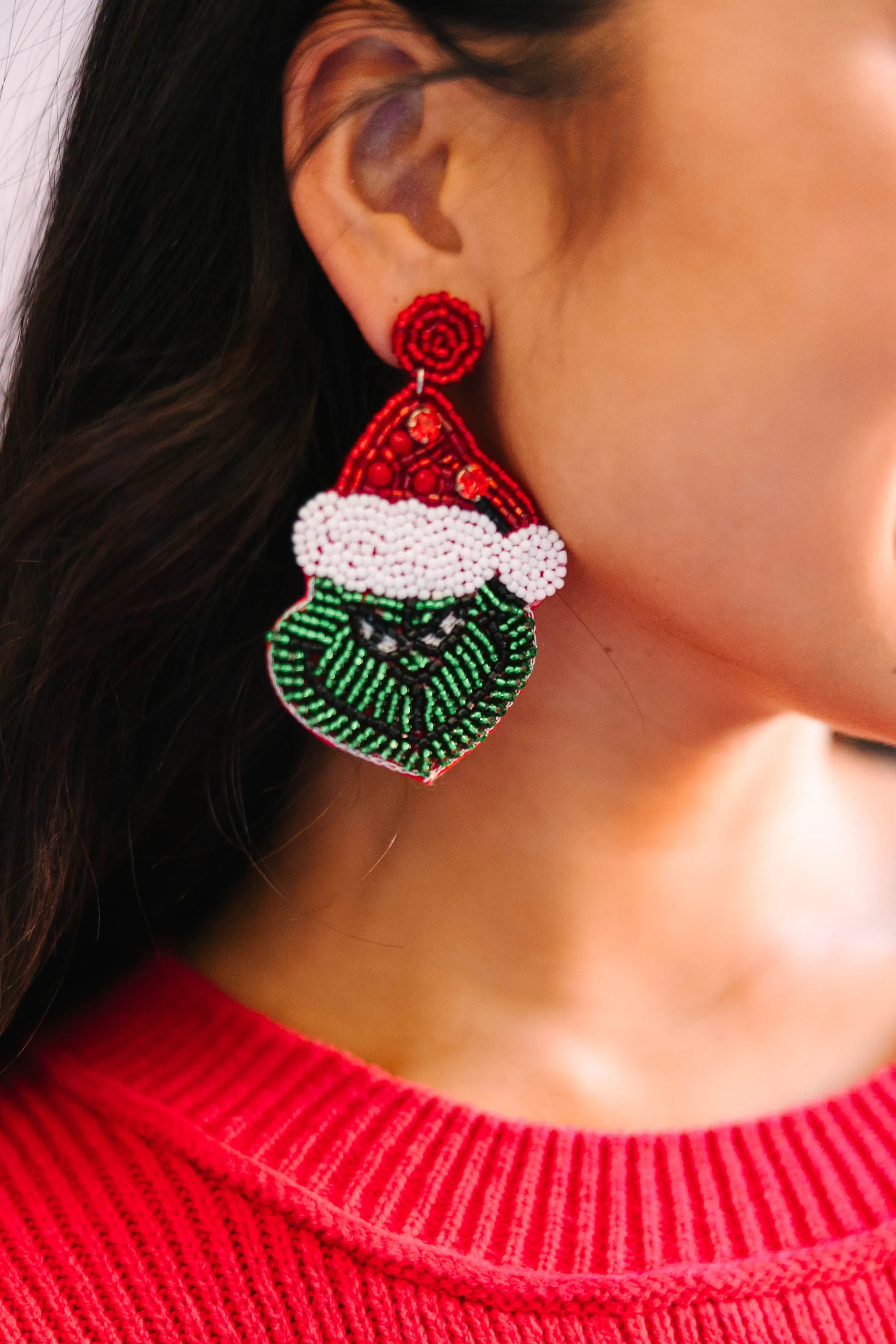 Grinch green beaded earrings