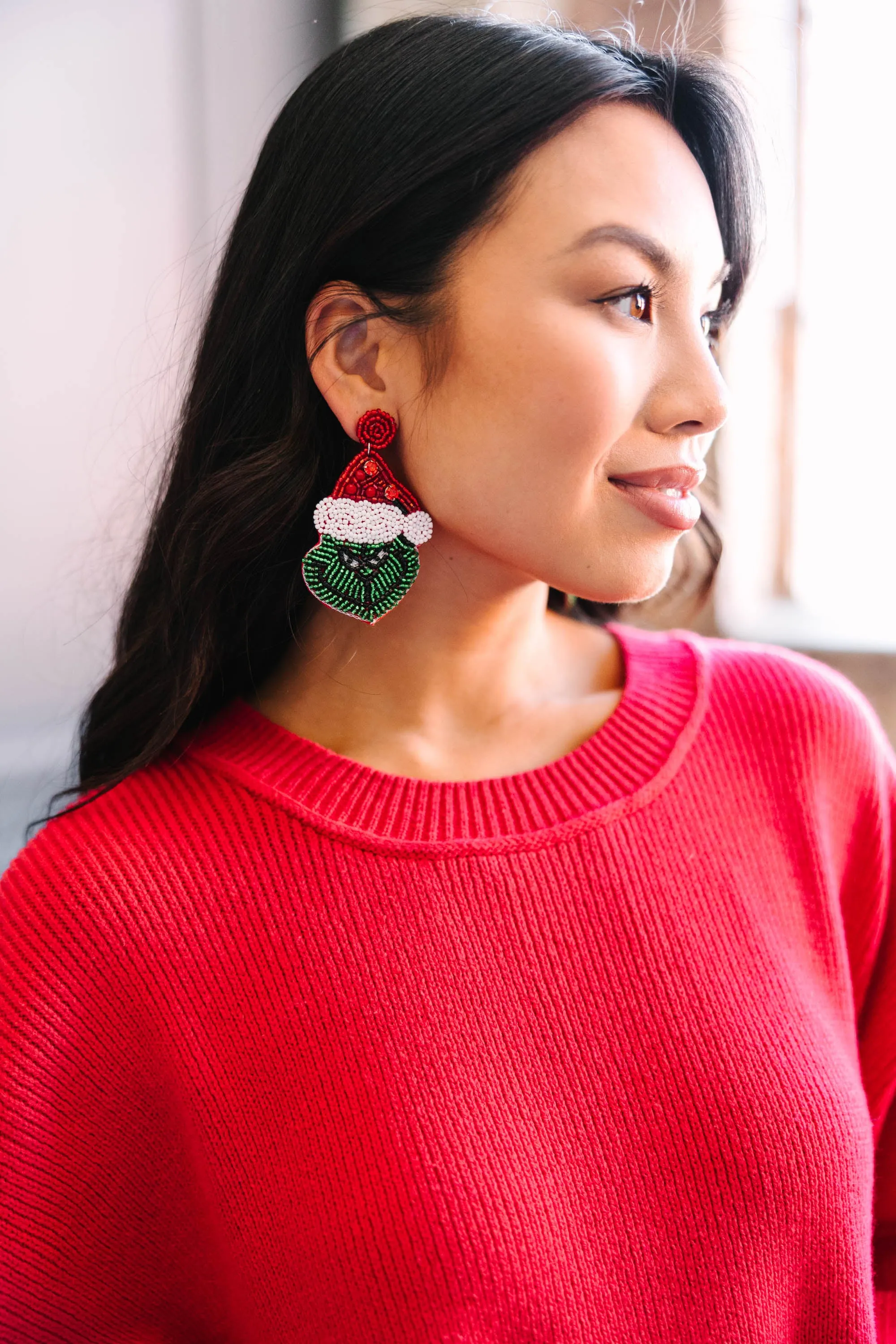 Grinch green beaded earrings