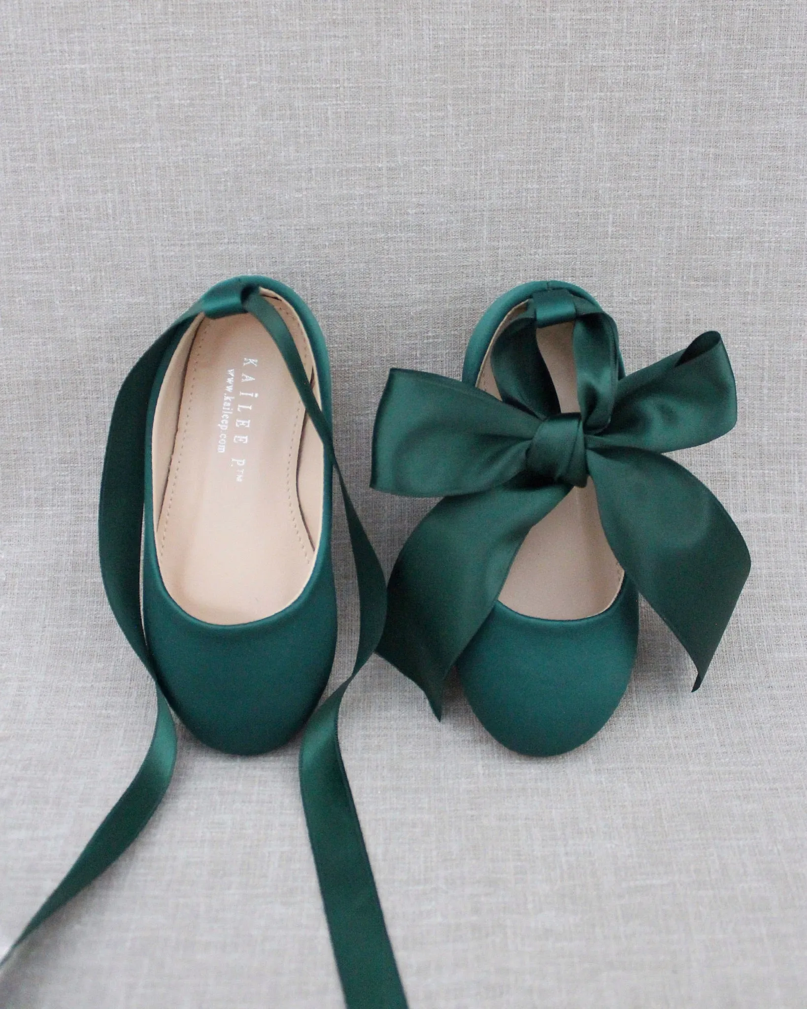 Hunter Green Satin Flats with Ankle Tie or Ballerina Lace Ups