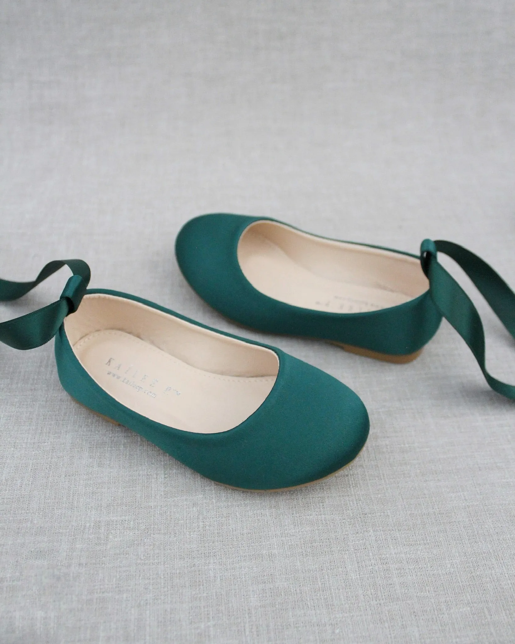 Hunter Green Satin Flats with Ankle Tie or Ballerina Lace Ups