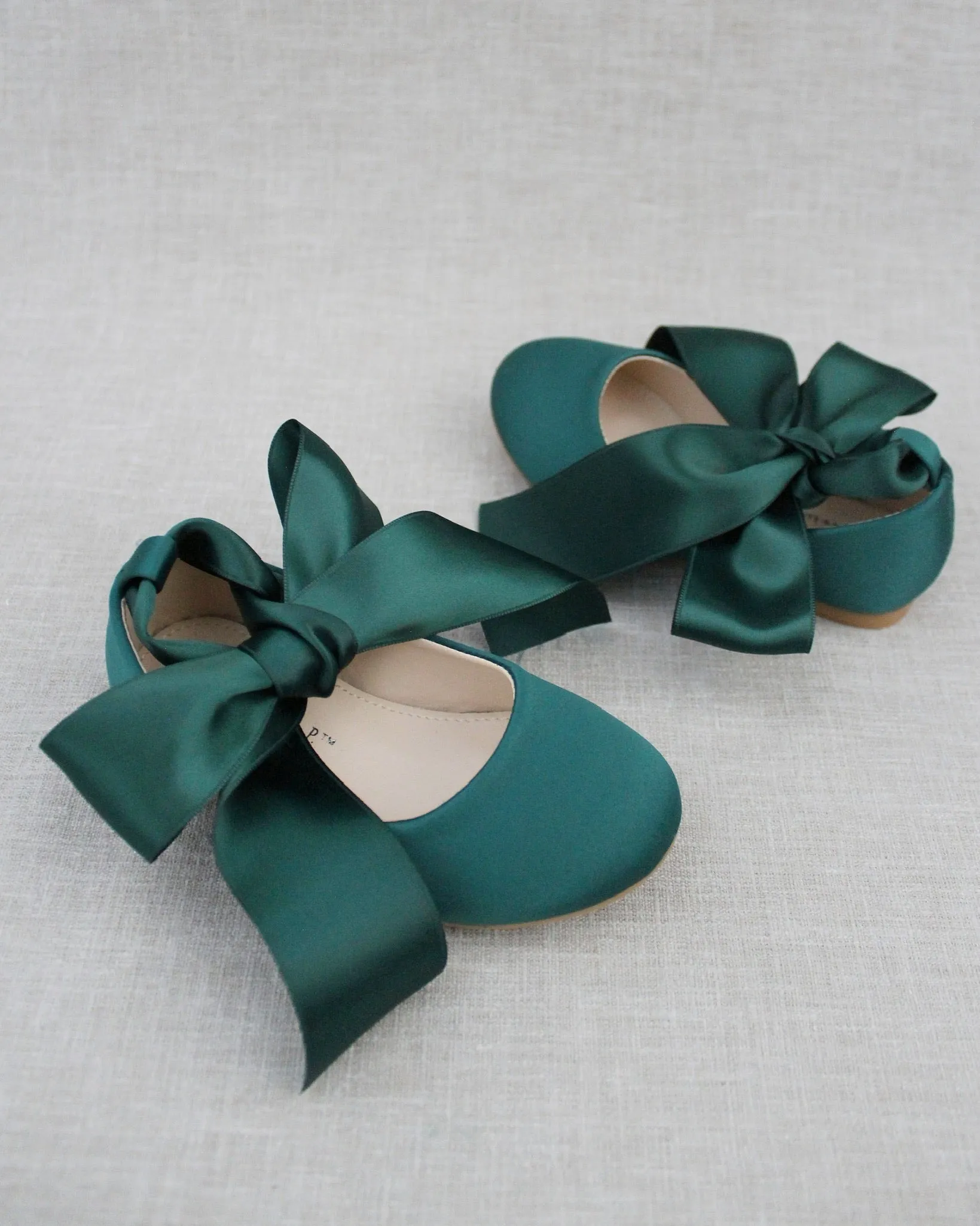 Hunter Green Satin Flats with Ankle Tie or Ballerina Lace Ups