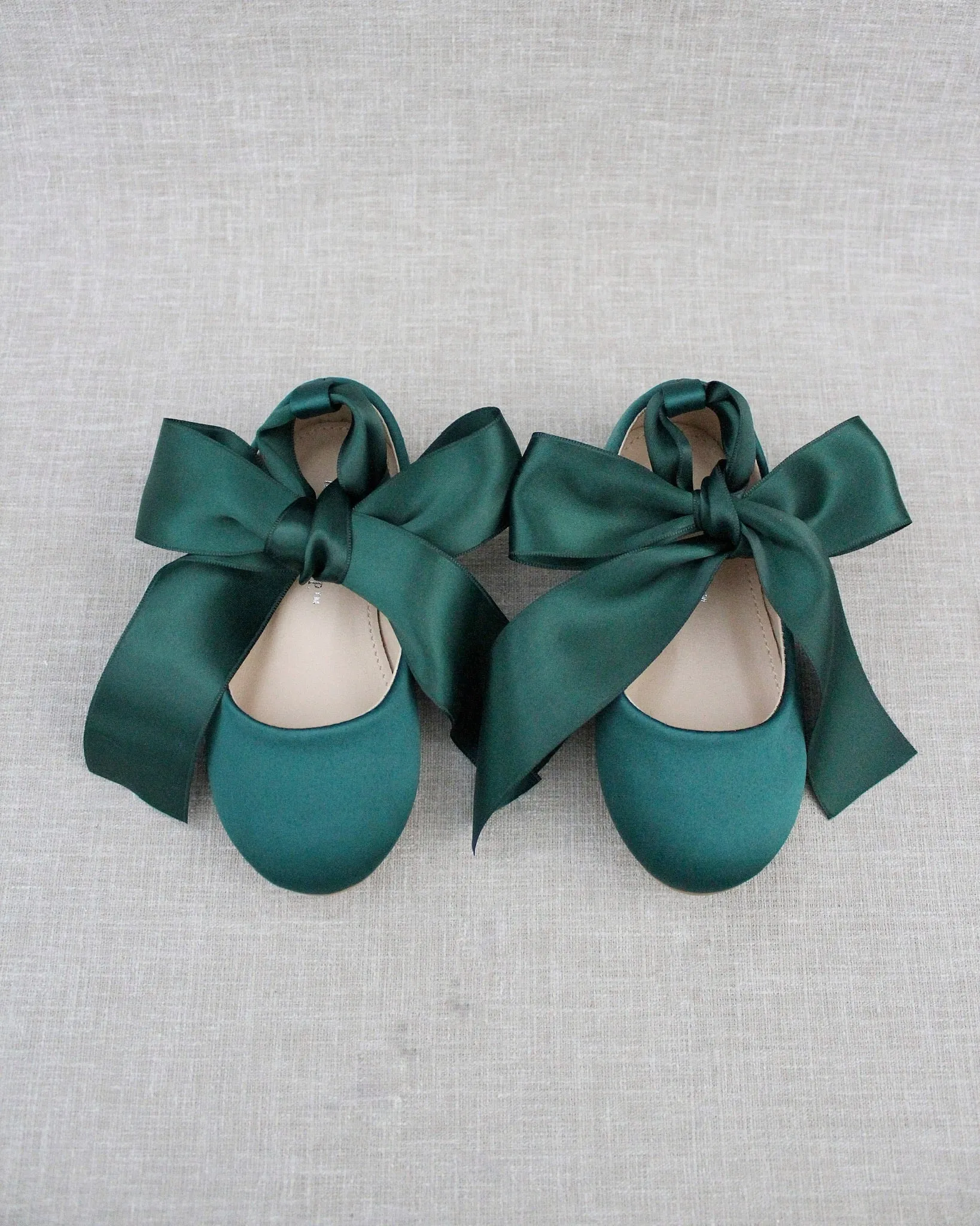 Hunter Green Satin Flats with Ankle Tie or Ballerina Lace Ups