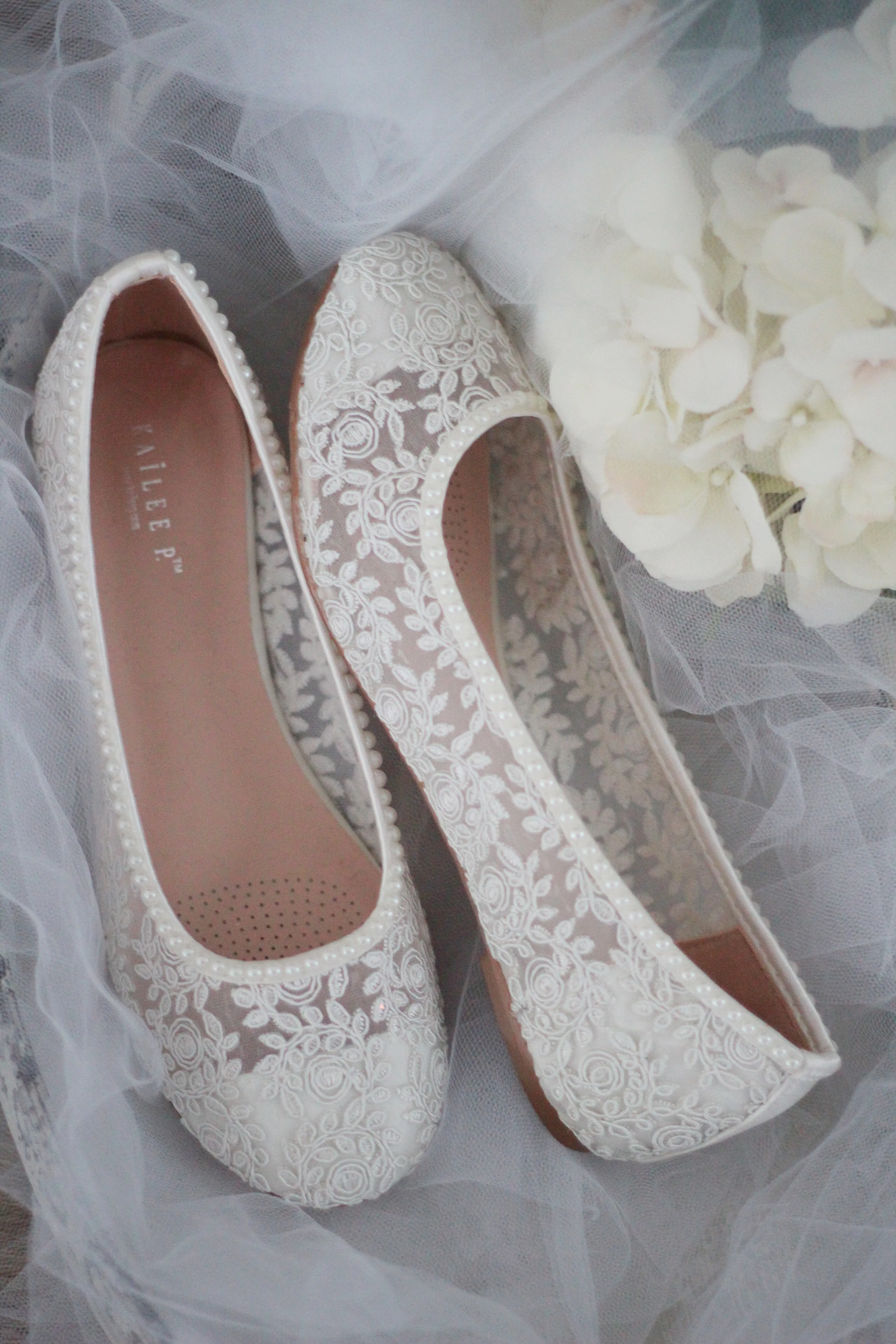 Ivory Crochet Lace Flats with Mini Pearls