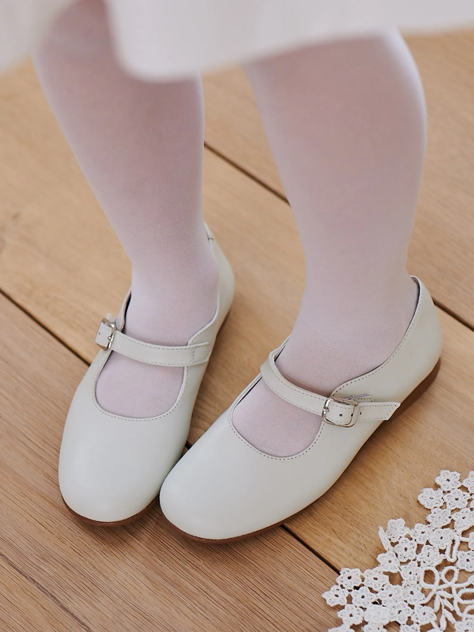 Ivory Leather Girl Mary Jane Shoes