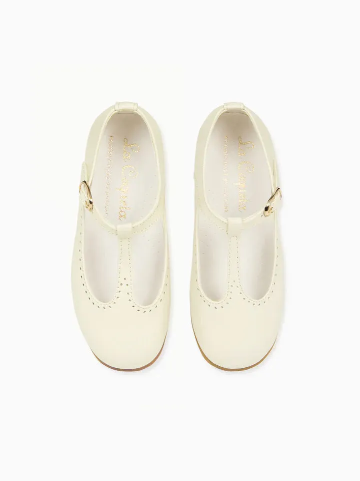 Ivory Leather Girl T-Bar Shoes