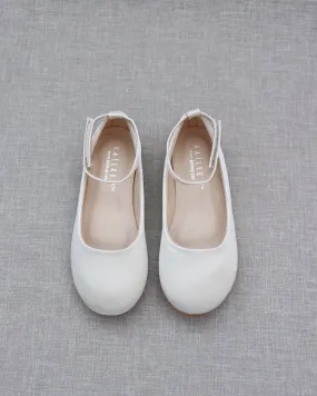 Ivory Satin Flats, Velcro Ankle Strap - Buy Now