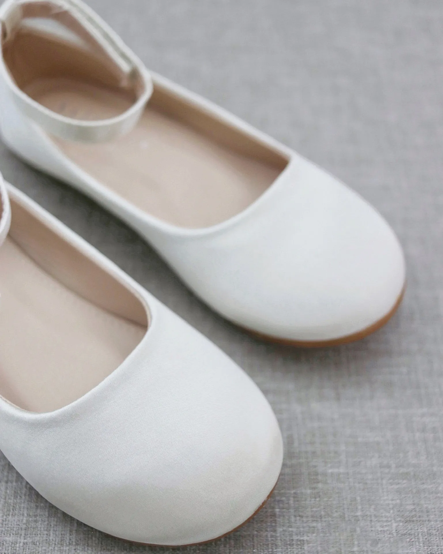 Ivory Satin Flats, Velcro Ankle Strap - Buy Now