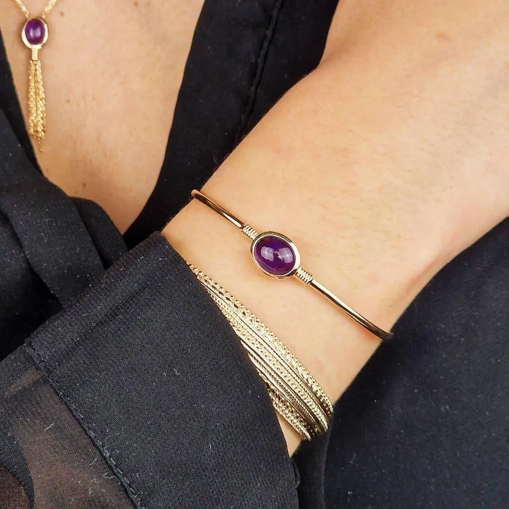 Jewellery | 18ct Gold Plated Purple Amethyst Bangle | Harfi