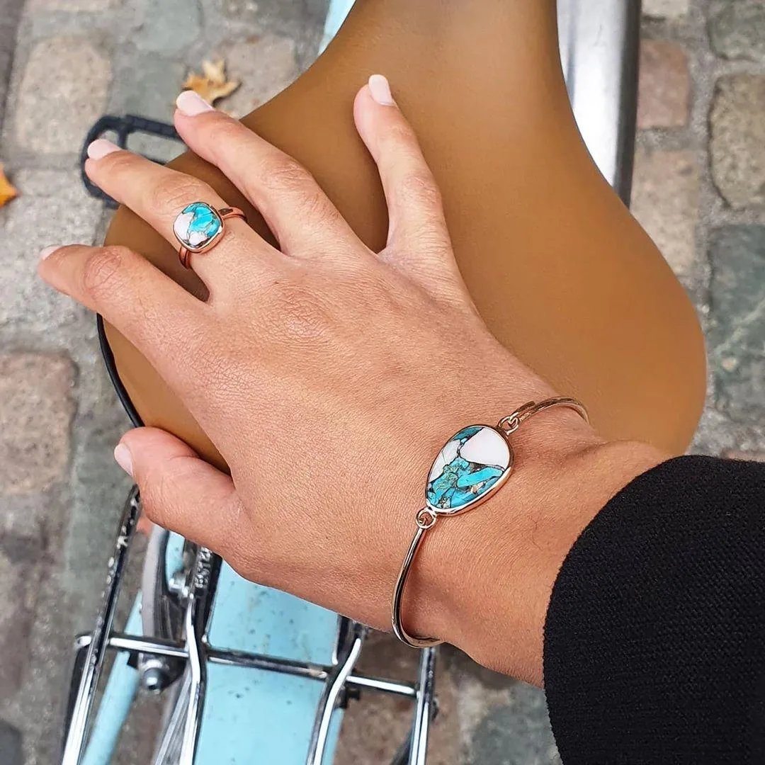 Jewellery | Rose Gold Vermeil Plated Opal And Turquoise Gemstone Bangle Bracelet | Harfi