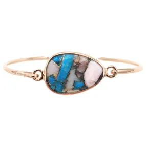 Jewellery | Rose Gold Vermeil Plated Opal And Turquoise Gemstone Bangle Bracelet | Harfi