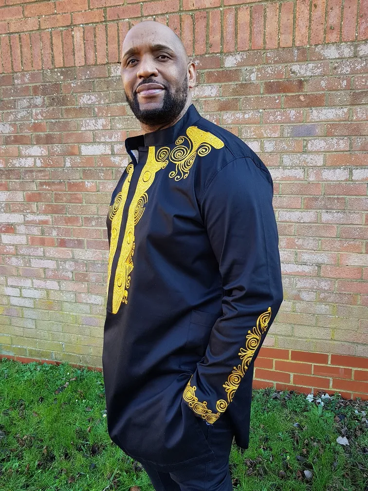 Kabelo Black & Gold Abstract Embroidery Shirt - African Clothing Store | JT Aphrique