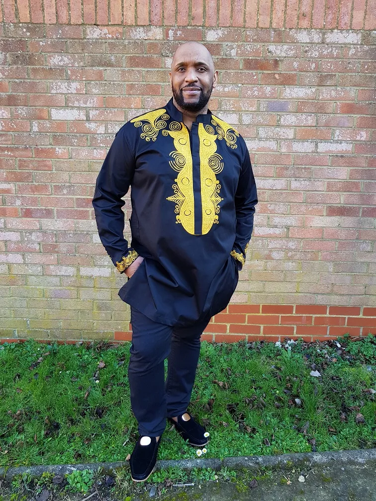 Kabelo Black & Gold Abstract Embroidery Shirt - African Clothing Store | JT Aphrique