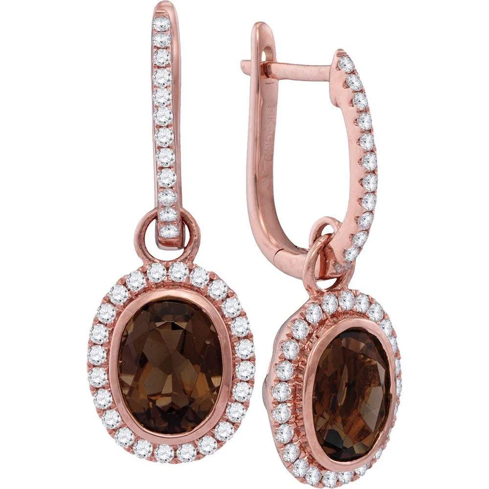 Keene Jewelers 14kt Rose Gold Womens Oval Smoky Quartz Dangle Earrings 1-3/8 Cttw