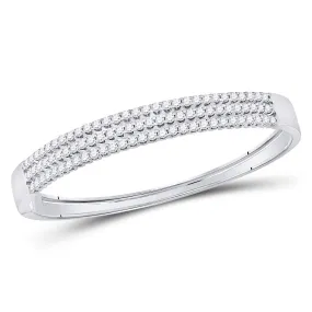 Keene Jewelers 14kt White Gold Womens Round Diamond 3-Row Bangle Bracelet 3 Cttw