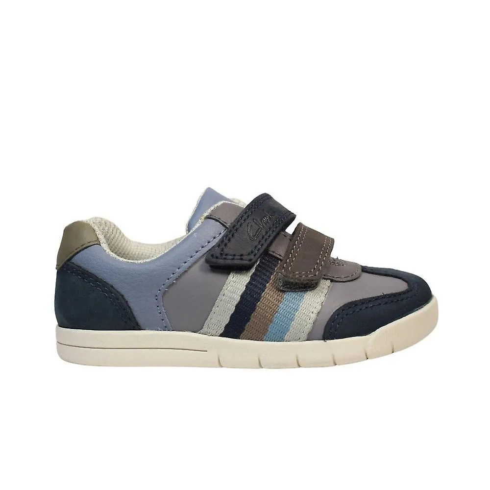 Kids Clarks Den Stripe Toddler | Navy Combi | Childrens Rip Tape Shoes